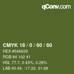 カラーコード: CMYK 18 / 0 / 60 / 60 | qconv.com