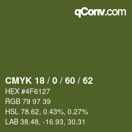 颜色代码: CMYK 18 / 0 / 60 / 62 | qconv.com
