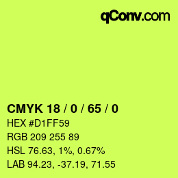 Color code: CMYK 18 / 0 / 65 / 0 | qconv.com