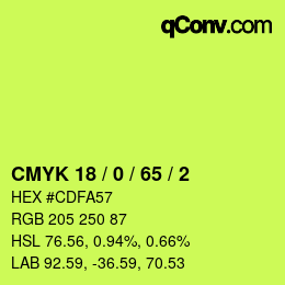 カラーコード: CMYK 18 / 0 / 65 / 2 | qconv.com