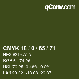 Color code: CMYK 18 / 0 / 65 / 71 | qconv.com