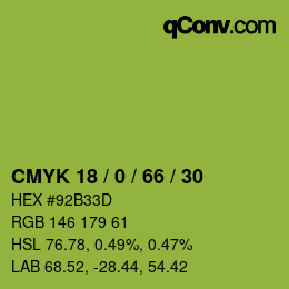 カラーコード: CMYK 18 / 0 / 66 / 30 | qconv.com