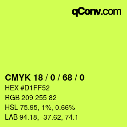 Color code: CMYK 18 / 0 / 68 / 0 | qconv.com