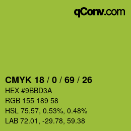 Color code: CMYK 18 / 0 / 69 / 26 | qconv.com