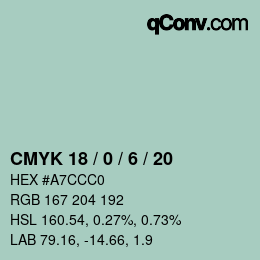 カラーコード: CMYK 18 / 0 / 6 / 20 | qconv.com