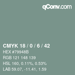 カラーコード: CMYK 18 / 0 / 6 / 42 | qconv.com