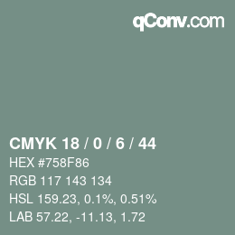 Color code: CMYK 18 / 0 / 6 / 44 | qconv.com