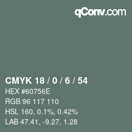 Color code: CMYK 18 / 0 / 6 / 54 | qconv.com