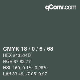 Color code: CMYK 18 / 0 / 6 / 68 | qconv.com