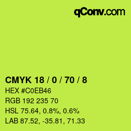 カラーコード: CMYK 18 / 0 / 70 / 8 | qconv.com