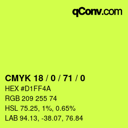 颜色代码: CMYK 18 / 0 / 71 / 0 | qconv.com