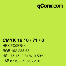 カラーコード: CMYK 18 / 0 / 71 / 8 | qconv.com