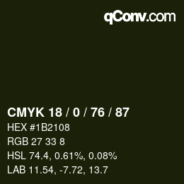 Color code: CMYK 18 / 0 / 76 / 87 | qconv.com