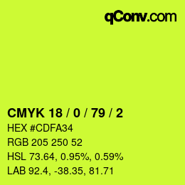 カラーコード: CMYK 18 / 0 / 79 / 2 | qconv.com