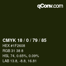 Color code: CMYK 18 / 0 / 79 / 85 | qconv.com