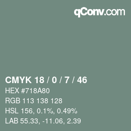 Farbcode: CMYK 18 / 0 / 7 / 46 | qconv.com
