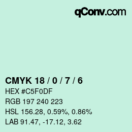 カラーコード: CMYK 18 / 0 / 7 / 6 | qconv.com