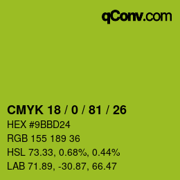 颜色代码: CMYK 18 / 0 / 81 / 26 | qconv.com
