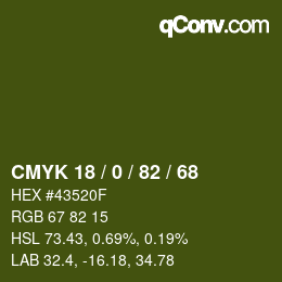 Color code: CMYK 18 / 0 / 82 / 68 | qconv.com