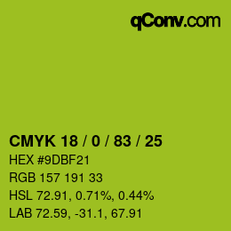 Color code: CMYK 18 / 0 / 83 / 25 | qconv.com