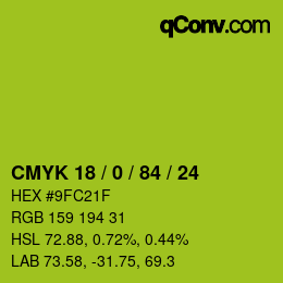 Color code: CMYK 18 / 0 / 84 / 24 | qconv.com