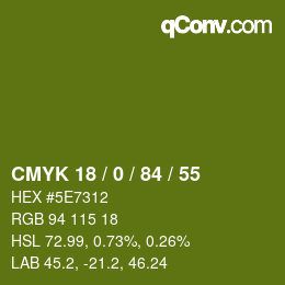 カラーコード: CMYK 18 / 0 / 84 / 55 | qconv.com