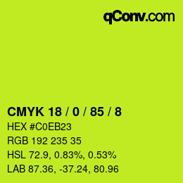 Color code: CMYK 18 / 0 / 85 / 8 | qconv.com