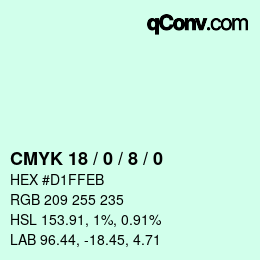 カラーコード: CMYK 18 / 0 / 8 / 0 | qconv.com