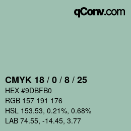 カラーコード: CMYK 18 / 0 / 8 / 25 | qconv.com