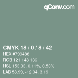 カラーコード: CMYK 18 / 0 / 8 / 42 | qconv.com