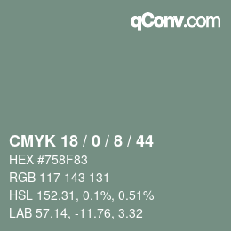 Color code: CMYK 18 / 0 / 8 / 44 | qconv.com