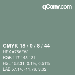 カラーコード: CMYK 18 / 0 / 8 / 44 | qconv.com