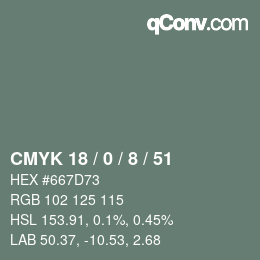カラーコード: CMYK 18 / 0 / 8 / 51 | qconv.com