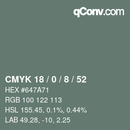 Farbcode: CMYK 18 / 0 / 8 / 52 | qconv.com