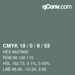 Color code: CMYK 18 / 0 / 8 / 53 | qconv.com