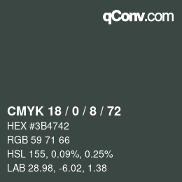 カラーコード: CMYK 18 / 0 / 8 / 72 | qconv.com