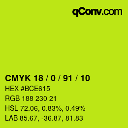 Color code: CMYK 18 / 0 / 91 / 10 | qconv.com