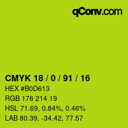 Farbcode: CMYK 18 / 0 / 91 / 16 | qconv.com