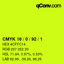 カラーコード: CMYK 18 / 0 / 92 / 1 | qconv.com
