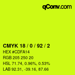 カラーコード: CMYK 18 / 0 / 92 / 2 | qconv.com