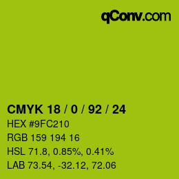 カラーコード: CMYK 18 / 0 / 92 / 24 | qconv.com