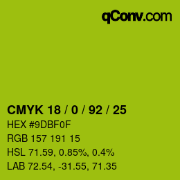 カラーコード: CMYK 18 / 0 / 92 / 25 | qconv.com