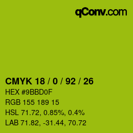 カラーコード: CMYK 18 / 0 / 92 / 26 | qconv.com