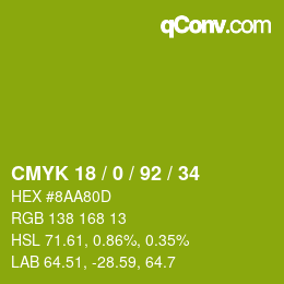 Color code: CMYK 18 / 0 / 92 / 34 | qconv.com