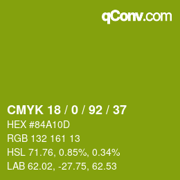カラーコード: CMYK 18 / 0 / 92 / 37 | qconv.com