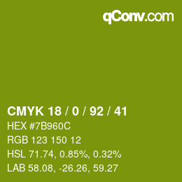 カラーコード: CMYK 18 / 0 / 92 / 41 | qconv.com