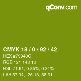 颜色代码: CMYK 18 / 0 / 92 / 42 | qconv.com