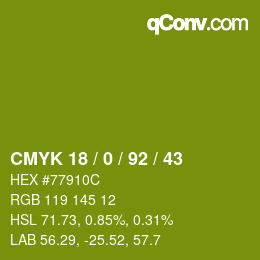 カラーコード: CMYK 18 / 0 / 92 / 43 | qconv.com