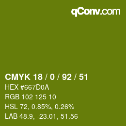 Color code: CMYK 18 / 0 / 92 / 51 | qconv.com