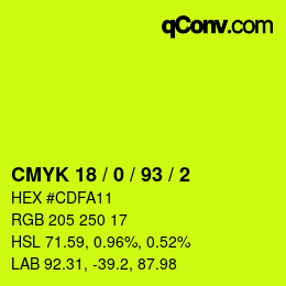 Color code: CMYK 18 / 0 / 93 / 2 | qconv.com